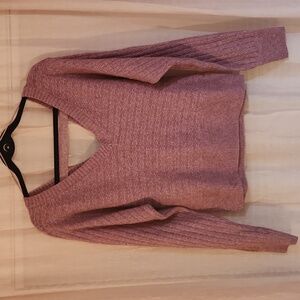 Pink Rose Cable Knit V-neck Long Sleeve Sweater Purple size XL